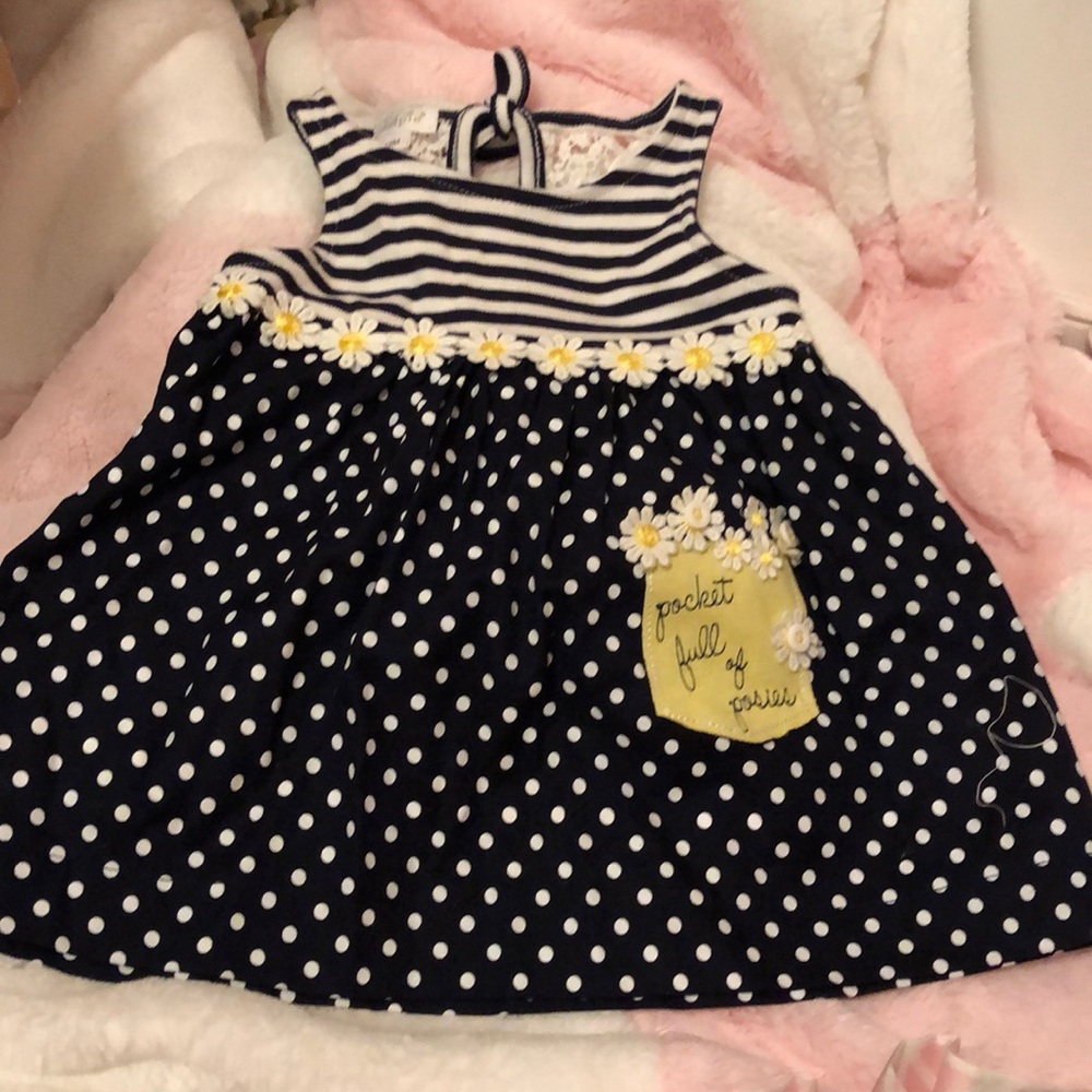 Navy and white polka dot dress
